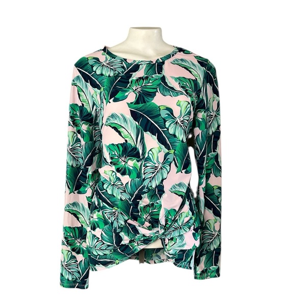 Tommy Bahama Breezy Palms Rash Guard Top Size M Green Pink TSW90619C - Picture 14 of 14